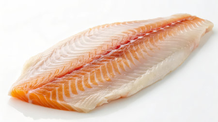 Fillet of fish on a white background in close-up.の素材