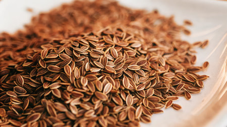 Pile of dry anise seeds in a white bowl closeupの素材