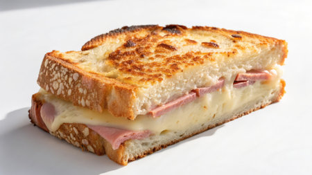 Sandwich with ham, cheese and mayonnaise on white backgroundの素材