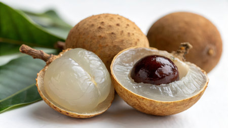 Longan fruit on white background, sweet and sour fruit of Thailandの素材