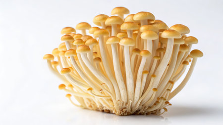 Yellow beech mushrooms on white background. Shimeji mushroom.の素材