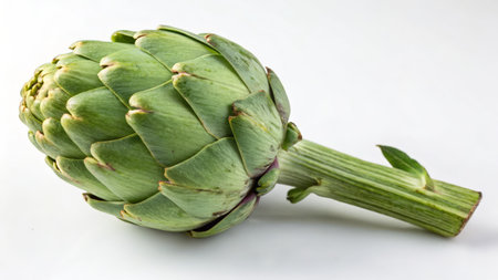 Green artichoke on white background, close up, studio shotの素材