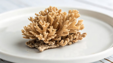 Coral on a white plate, close-up, selective focusの素材