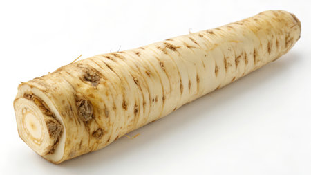 Parsnip root on white background, close-up.の素材