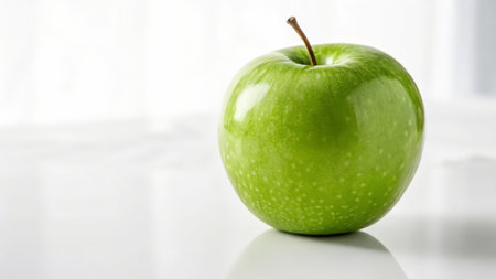 Green apple on a white background, close-up, copy spaceの素材