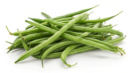 green beans isolated on white background. studio shot. healthy food.の素材