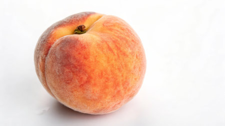 Ripe peach on a white background, close-up, isolatedの素材