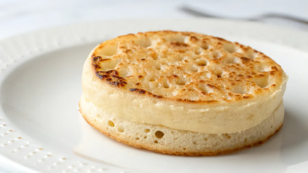 Cottage cheese pancake on a white plate, close-upの素材