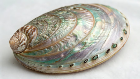 Close-up of a seashell on white background with copy spaceの素材