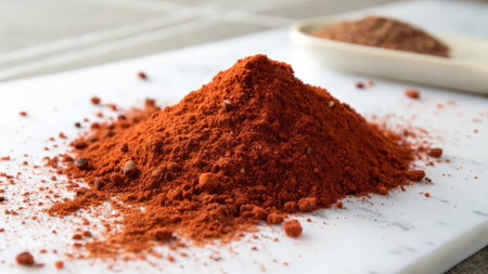 Cocoa powder on a white marble plate, close-upの素材