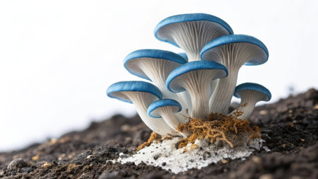Mushroom Pleurotus ostreatus growing in soilの素材