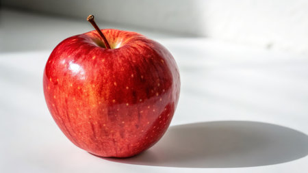 Red apple on a white background, close-up, copy spaceの素材