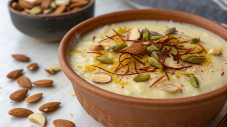 Creamy cauliflower soup with pumpkin seeds, almonds and pistachiosの素材