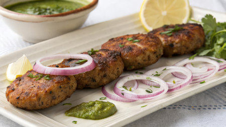 Grilled patties with onion, lemon and green chutneyの素材