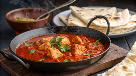 Traditional indian masala curry with chapati and naan breadの素材