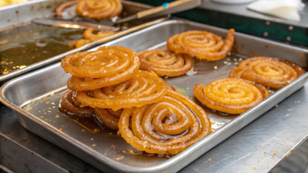 Thai dessert, crispy churros on stainless steel plate.の素材