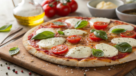 Pizza Margherita with mozzarella cheese, tomatoes and basilの素材