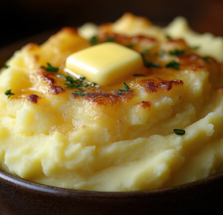 Mashed potatoes with butter in a bowl. Selective focus.の素材