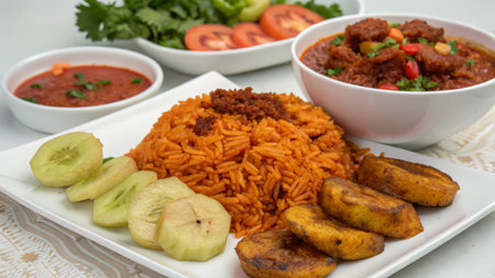 Indian food, Indian cuisine, curry rice with chicken and fresh vegetablesの素材