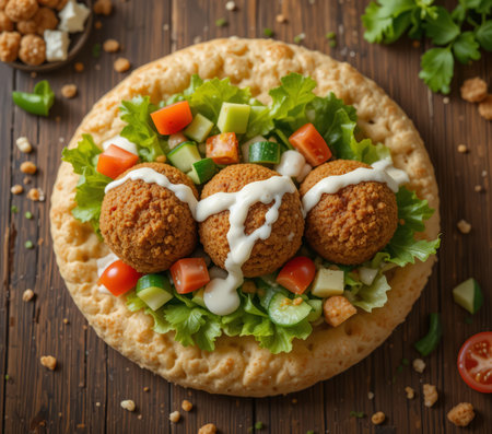 Vegetarian falafel with fresh vegetables and mayonnaiseの素材