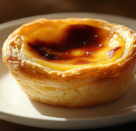 Creme brulee, traditional french egg tart on a white plateの素材