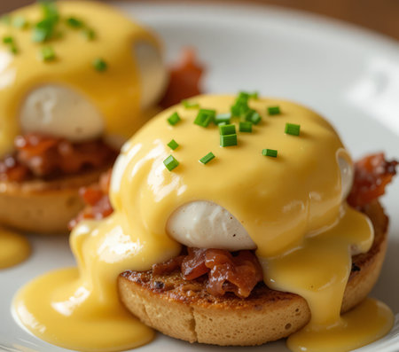 Eggs benedict with bacon and hollandaise sauceの素材
