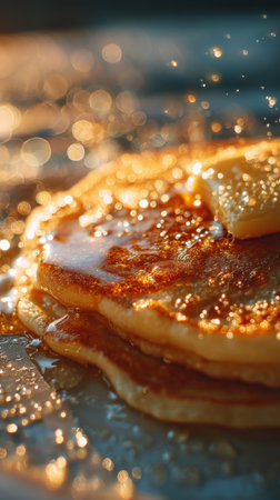 Pancakes with butter and honey. Shallow depth of fieldの素材