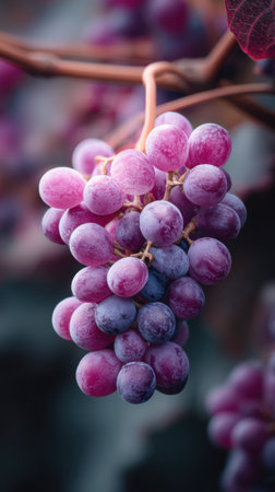Bunch of purple grapes in vineyard, close-up.の素材