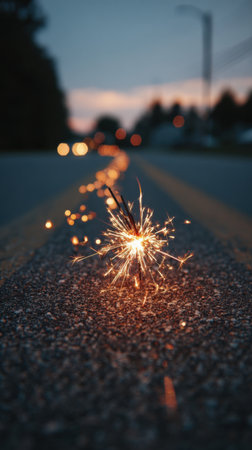 sparkler on the road in the evening. beautiful bokehの素材
