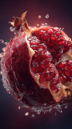 Pomegranate fruit with water splashes on a dark backgroundの素材