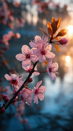 Cherry blossom in the light of the setting sun. Shallow depth of fieldの素材