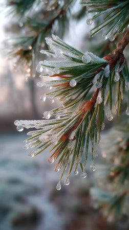 Frost on the branches of a Christmas tree close-up.の素材