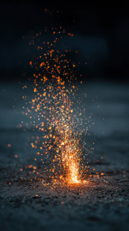 Burning sparks from a gas burner on a dark background. Close-upの素材