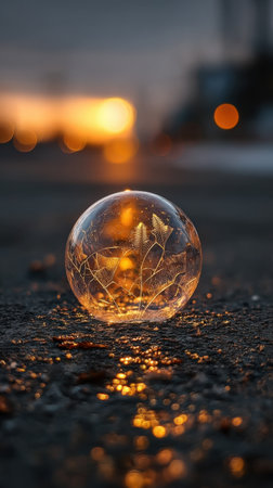 crystal ball on the road in the evening with a blurred backgroundの素材