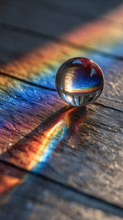 crystal ball on a wooden background. reflection in a glass ballの素材