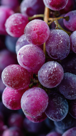 Close-up of a bunch of grapes covered with hoarfrostの素材