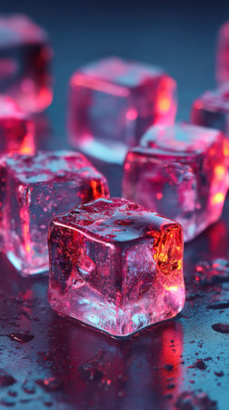 Ice cubes on a dark background. Shallow depth of field.の素材