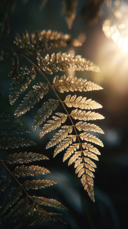 Fern leaf in the morning sunlight. Nature background. Soft focus.の素材