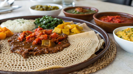 Traditional mexican food, beef stew with vegetables, rice and salsaの素材