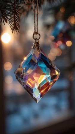 Christmas tree decoration on the window with bokeh lights background.の素材