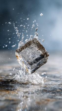 Piece of stone falling into water with splash, close-upの素材