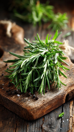 Fresh rosemary on a dark wood background. tinting. selective focusの素材