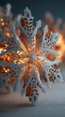 Christmas decoration with snowflakes on bokeh background, closeupの素材