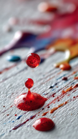 abstract drops of paint on a white background, macro, selective focusの素材