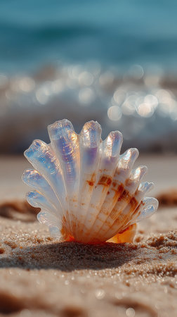 Beautiful seashell on the seashore close-up.の素材