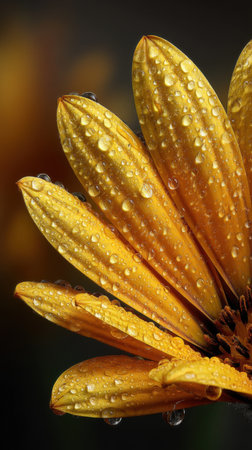 Close-up of a yellow gerbera flower with water dropsの素材