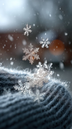 snowflakes on a knitted sweater in the snowfallの素材