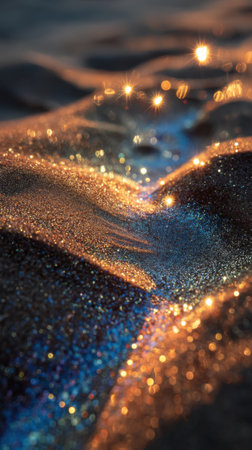 abstract background with bokeh defocused lights on sand beachの素材