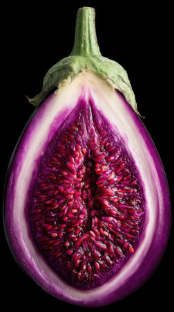 Half of fresh purple fig on black background, close up, horizontalの素材