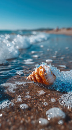 Seashell on the seashore. Selective focus.の素材